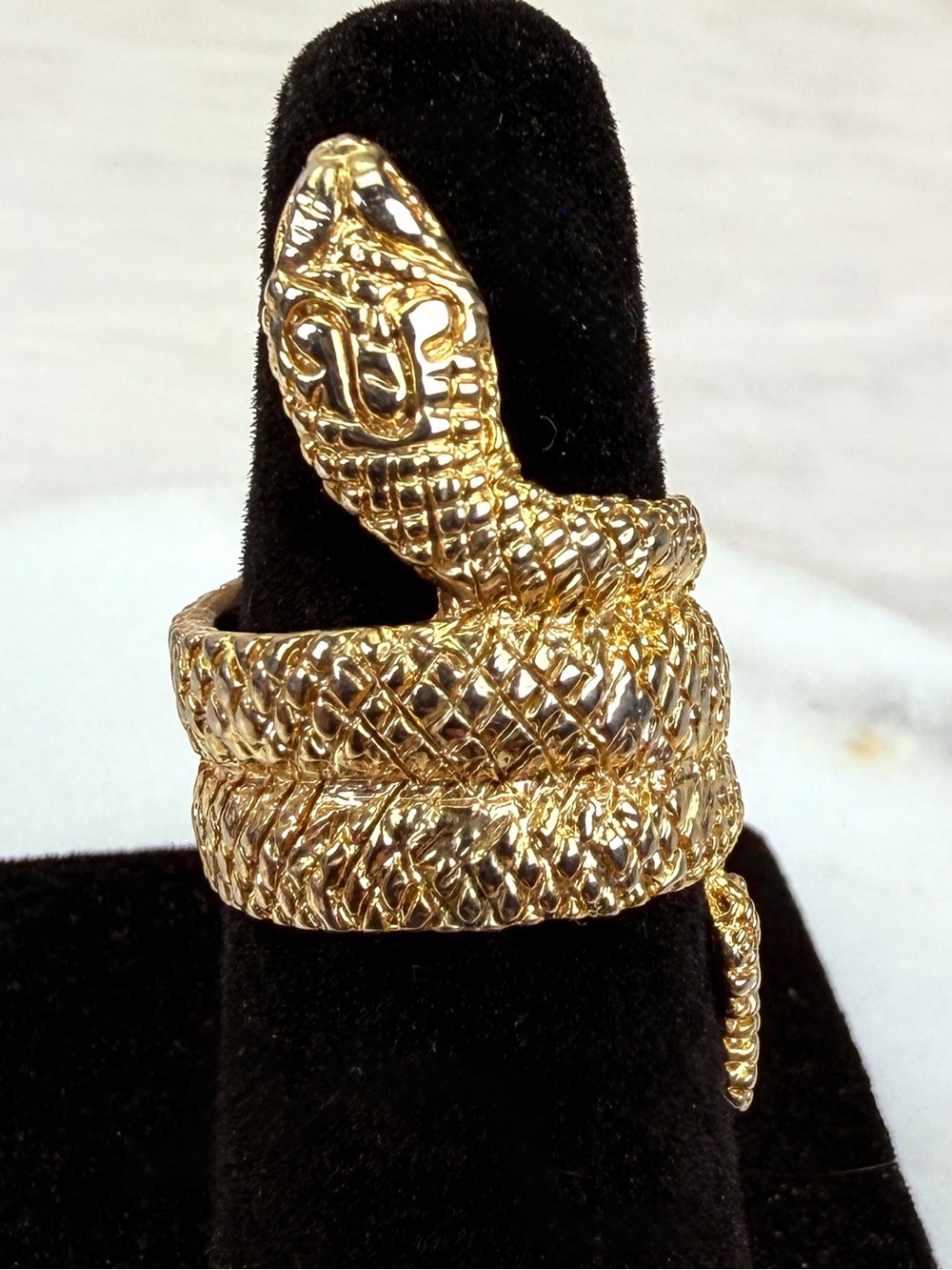 Gold Tone Coiled Snake Statement Ring Textured Serpent Size 3.5